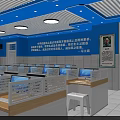 Bright Blue School Classroom with Desks Chairs Blackboard Windows and Ceiling Lighting 3d model