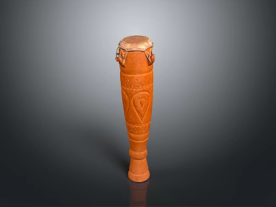 Traditional Brown Hand Drum as Household Item with Carved Patterns and Leather Head Design 3d model