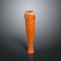 Traditional Brown Hand Drum as Household Item with Carved Patterns and Leather Head Design