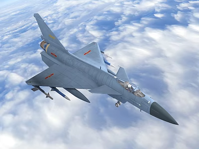 High Tech Fighter Jet Flying Through Cloudy Sky With Armaments 3d model