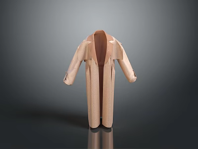 Elegant Beige Long Coat With Lapel Collar And Long Sleeves Knitted Design 3d model