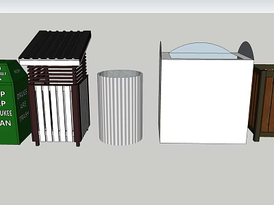 Public Facilities Various Design Trash Bins with Different Colors and Styles 3d model