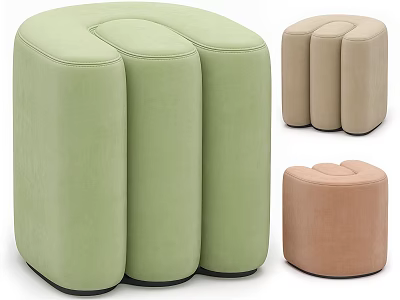 Modern Multicolor Sofa Stool With Round Curved Design And Soft Fabric Upholstery 3d model