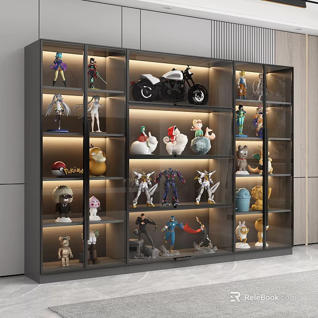 Modern Glass Door Display Cabinet with Lighting for Action Figures and Models 3d model 