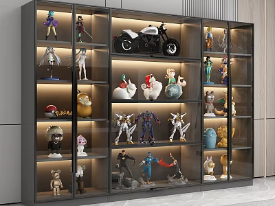 Modern Glass Door Display Cabinet with Lighting for Action Figures and Models 3d model