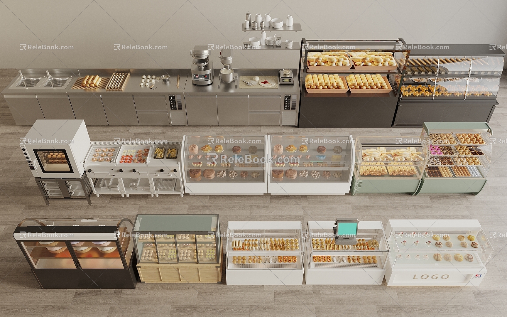 Modern Bread Display Rack Bread Refrigerated Container Bread Shelf Dessert Shop Shelf Bakery Kitchen Equipment 3d model