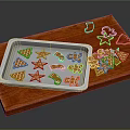 Freshly Baked Gingerbread Cookies on Baking Tray with Wooden Cutting Board and Star Shapes