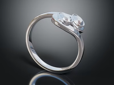 Sleek Modern Silver Ring With Two Connected Stones And Smooth Band Design 3d model
