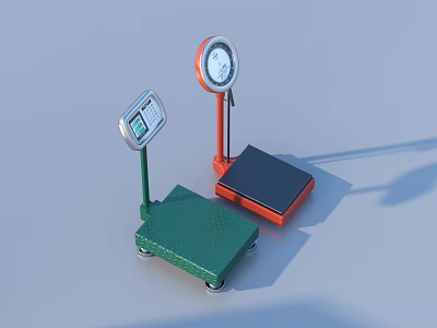 Household Digital And Mechanical Weighing Scales With Green And Red Platforms 3d model