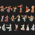 Women In Traditional Costumes With Various Elegant Poses And Colorful Attire