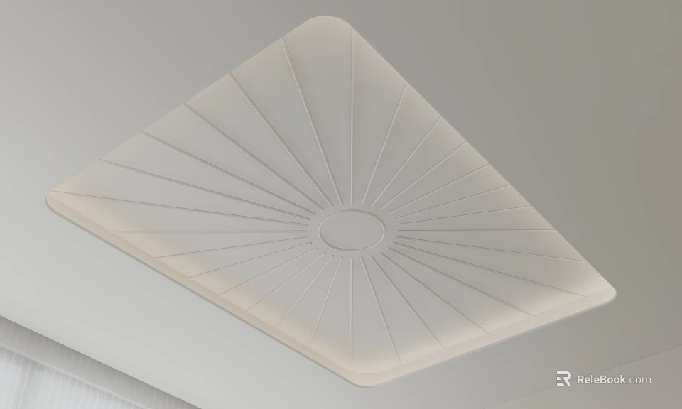 Modern White Ceiling Design With Radial Lines And Circular Center 3d model 