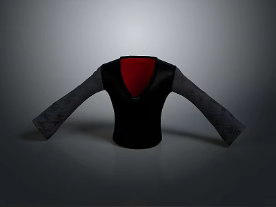 Stylish Black Top With Red Lining And Gray Sleeves For Daily Use 3d model