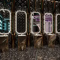 Modern Luxury Public Restroom With Illuminated Mirrors And Decorative Diamond Pattern Walls