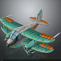 Cosmic Aerospace Biplane Model With Teal Orange Colors And Propeller Design Details