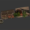 Rustic Wooden Chest of Drawers With Hanging Red Produce Potted Plant And Decorative Items