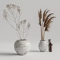 Rustic Ceramic Vases With Dried Branches And Pampas Grass Decorative Arrangement 3d model