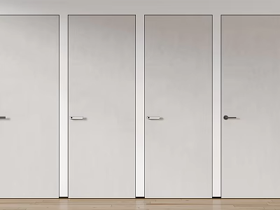 Four Modern White Hinged Doors With Minimalist Design And Silver Handles 3d model