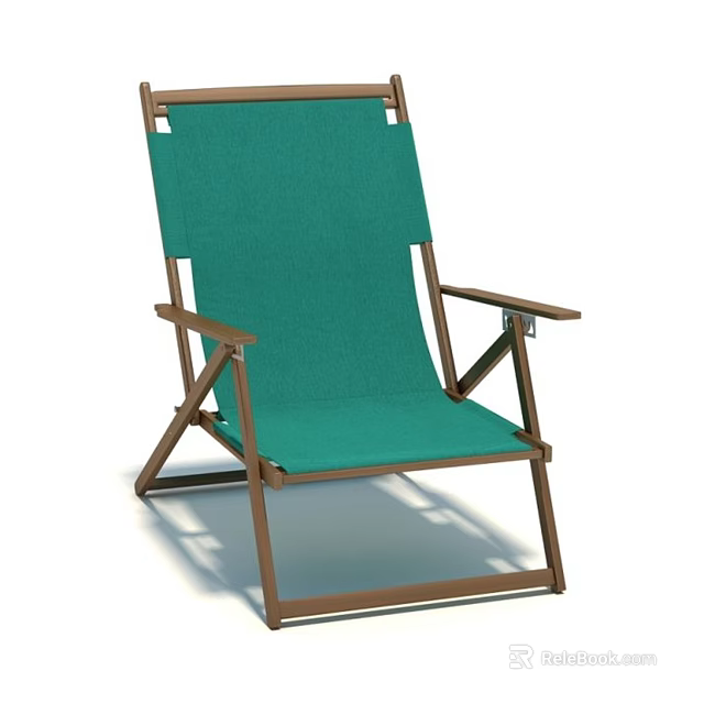 Green Fabric Lounge Chair With Wooden Frame Foldable Design For Outdoor Use 3d model 