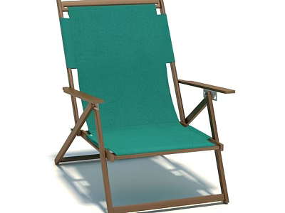 Green Fabric Lounge Chair With Wooden Frame Foldable Design For Outdoor Use 3d model