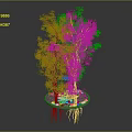 Cartoon Scene With Floating Platform Green Trees Small House And Hanging Roots