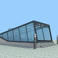 Modern Station Entrance With Glass Facade Transparent Roof Steps And No Smoking Sign