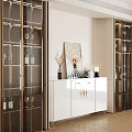 Modern Console Cabinet Sideboard With Glass Doors Gold Accents And Mirror Decor