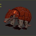 Armadillo With Red Cracked Shell Light Brown Body Black Eyes Orange Nose And Black Claws