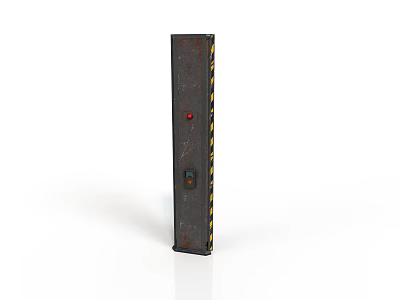 Industrial Control Panel Device With Yellow Black Warning Stripes And Red Black Buttons 3d model