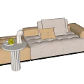 Elegant Modern Chaise Lounge Upholstered In Beige And Brown With Soft Cushions And Side Table