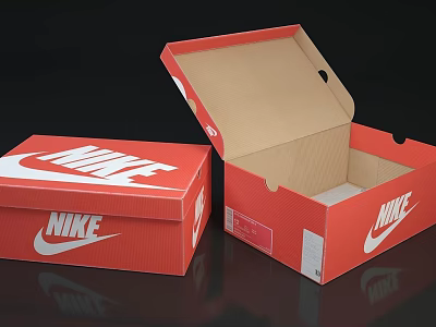 Red Nike Shoe Boxes Open And Closed With White Logo Design 3d model