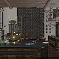Traditional Chinese Specialty Store With Wooden Drawers Ceramic Bowls Teapot And Display Cabinets
