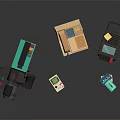 Vintage Computer Technology Collection With Old Camcorder Game Console And Floppy Disks 3d model