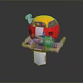 Game Movie Character Robot With Yellow Top Red Body White Stripe Blue Eyes Mechanical Arms