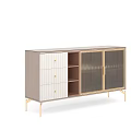 Modern White And Gold Sideboard With Slatted Doors Wooden Drawers And Metal Legs Design