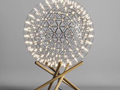 Modern Minimalist Table Lamp With Spherical Metal Frame Small Lights And Wooden Base 3d model