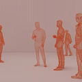Human Shaped Art Installation With Black And White Standing Figures On Smooth Gray Floor