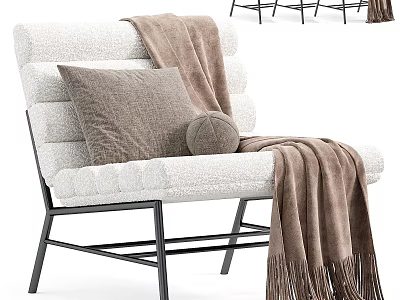 Modern Minimalist Single Sofa with Light Beige Fabric Brown Cushion and Black Metal Legs 3d model