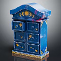 Blue Chest of Drawers with Sun Moon and Stars Decorative Patterns and Yellow Trim