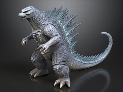 Detailed Gray Godzilla 3D Model With Spiked Dorsal Fins And Textured Skin 3d model