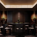 Elegant Private Dining Room Interior With Round Table Green Plants And Warm Lighting 3d model