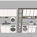 Modern Bathroom Cabinet With Sink Faucet Washing Machine And Storage Shelves