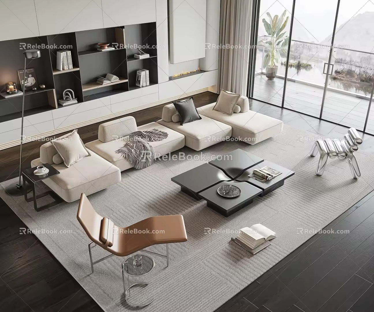 Modern sofa coffee table combination 3d model