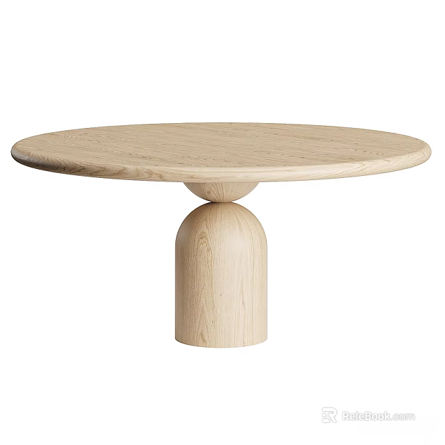 Minimalist Round Wooden Coffee Table With Solid Cylindrical Natural Wood Base Design 3d model