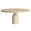 Minimalist Round Wooden Coffee Table With Solid Cylindrical Natural Wood Base Design 3d model