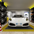 4S Shop Service Environment With White Sports Car Tire Racks And Auto Supplies