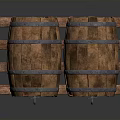 Traditional Wooden Barrels With Metal Hoops On Wooden Stand For Storage