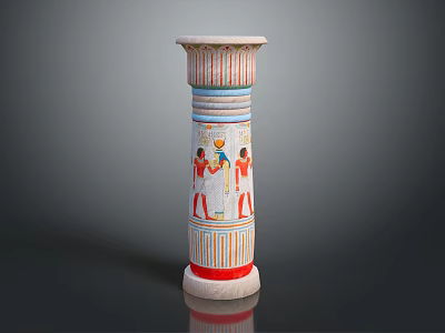 Ancient Egyptian Style Column With Colorful Striped Motifs And Painted Figures 3d model