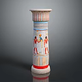 Ancient Egyptian Style Column With Colorful Striped Motifs And Painted Figures