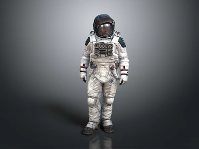 Detailed Astronaut Spacesuit Model With Helmet And Gear Standing On Gray Background 3d model