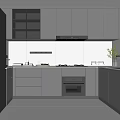 Modern Minimalist Closed Kitchen Interior With Black Gray Cabinets White Countertop And Appliances